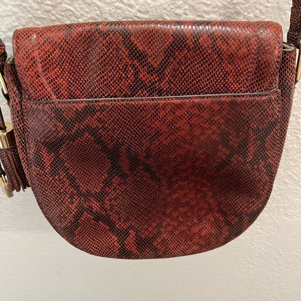 GILI Red Python Embossed Leather Saddle Bag Crossbody Shoulder Gold Hardware - Picture 9 of 16